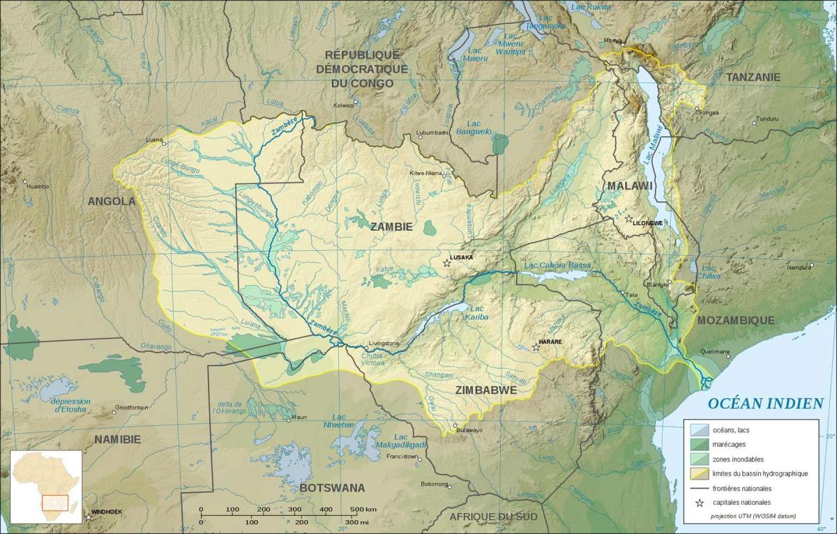 แผนที่ของแซมเบียแสดงริเวอร์สทะเลสาบนั่นแล้ว